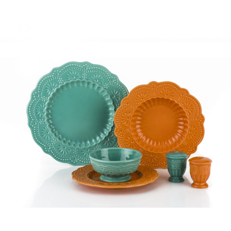 AHD-1401 - 26 Parça Yeşil-Turuncu Dolomite Yemek Takımı