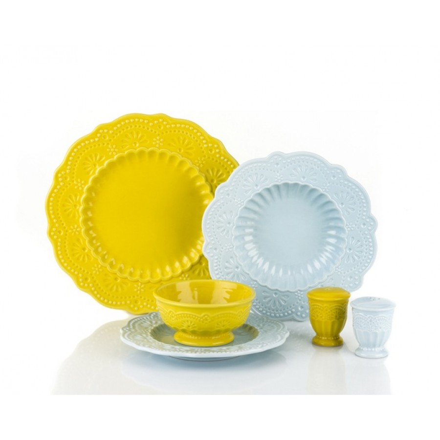 AHD-1402 - 26 Parça Sarı-Mavi Dolomite Yemek Takımı