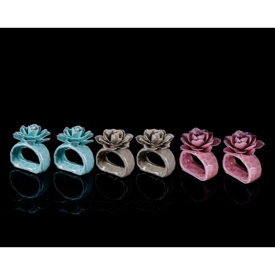 AHD-1508 - Çiçekli Peçete Halkası 6Lı Set 3 Asorti 5Cm