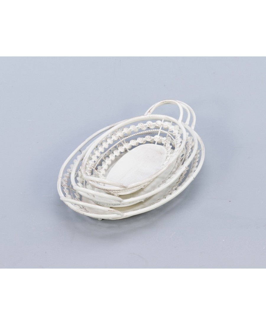 AHD-1576 - Beyaz Eskitme 3lü Tepsi Oval 10*53