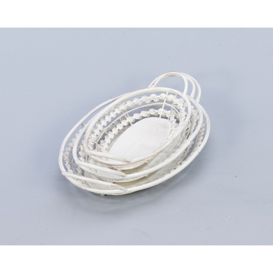 AHD-1576 - Beyaz Eskitme 3lü Tepsi Oval 10*53