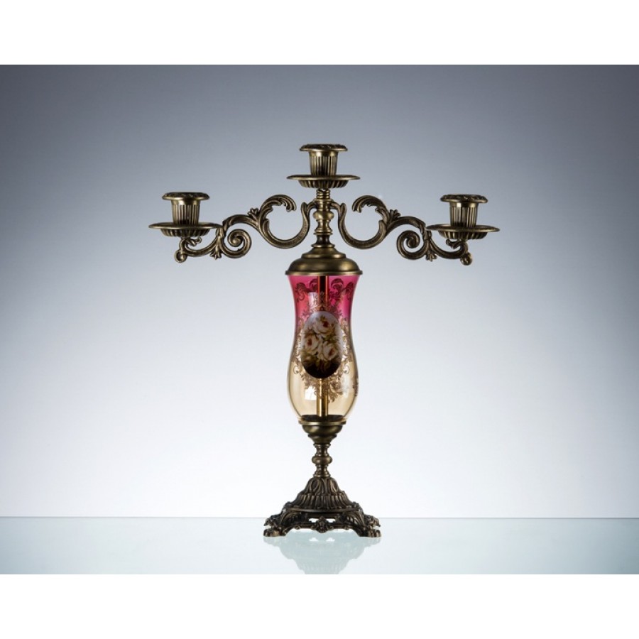 AHD-1727 - Bronz-Bordo Amber 3lü Şamdan 41*37