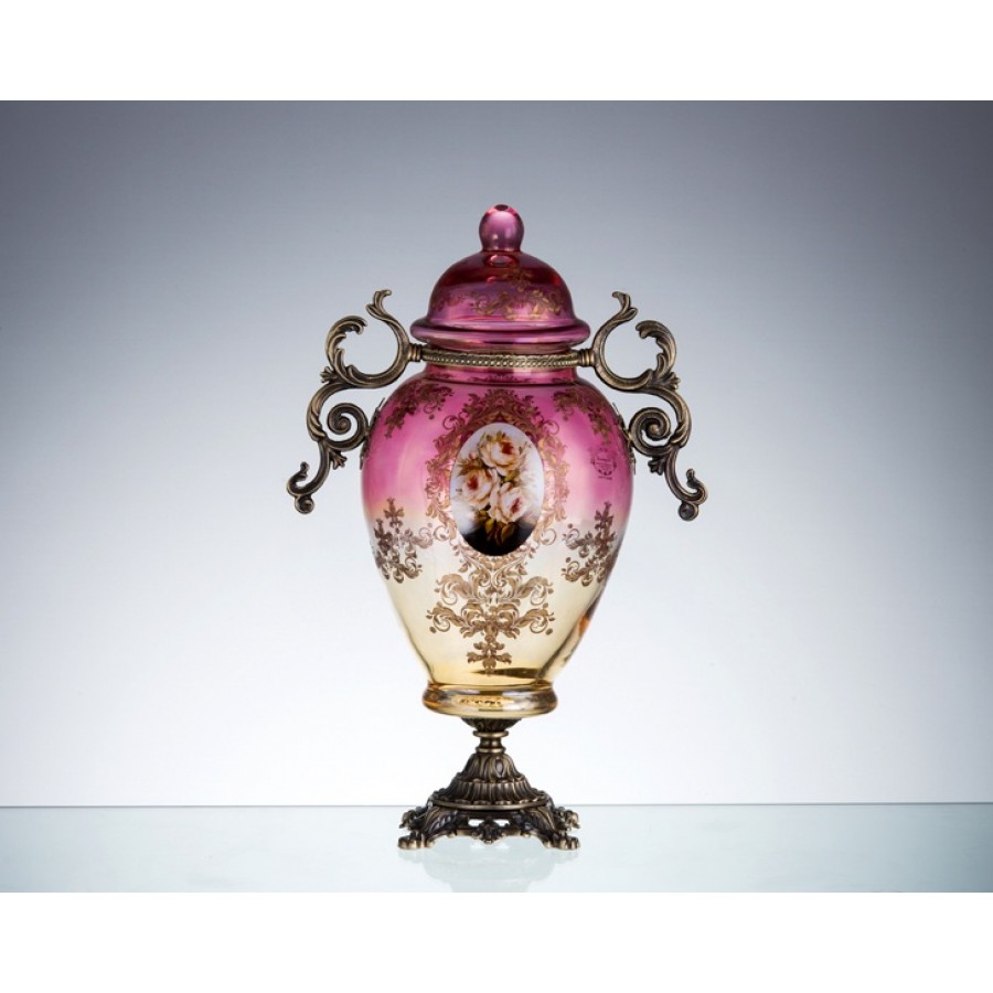 AHD-1732 - Bronz-Bordo Amber Kapaklı Küp 44*25