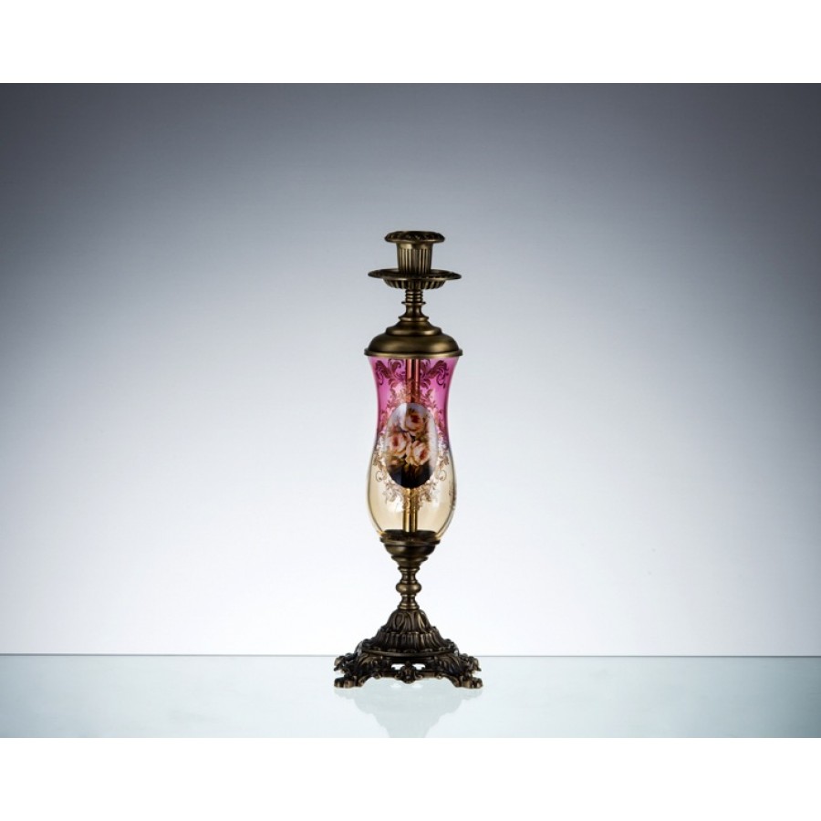 AHD-1737 - Bronz-Bordo Amber Tekli Şamdan 37Cm