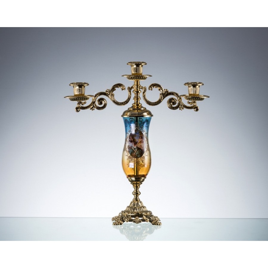 AHD-1738 - Altın-Mavi Amber 3lü Şamdan 41*37