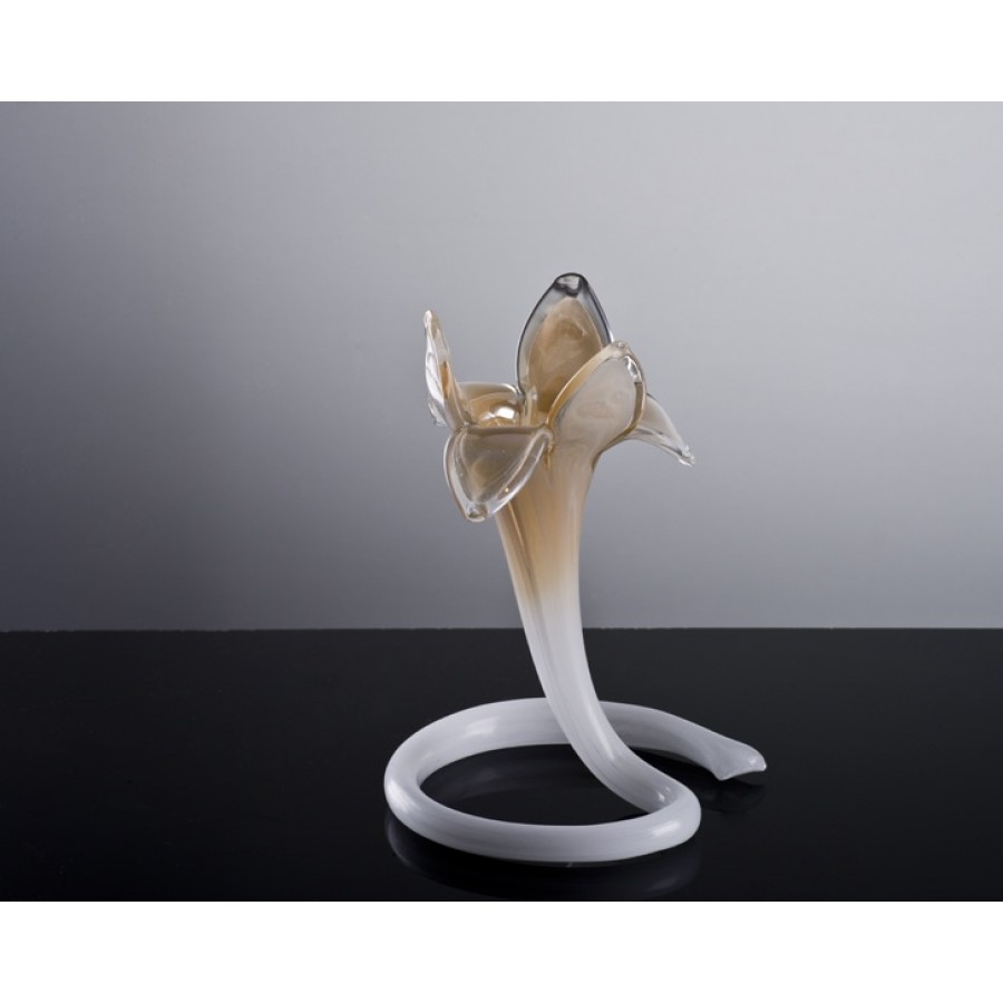 AHD-1797 - Ayaklı Cam Dekoratif Çiçek-Krem 18Cm