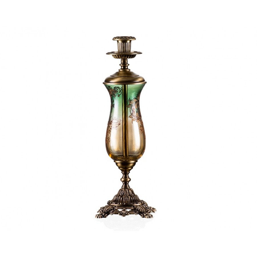 AHD-2024 - Bronz Yeşil Amber Tekli Şamdan 37cm.