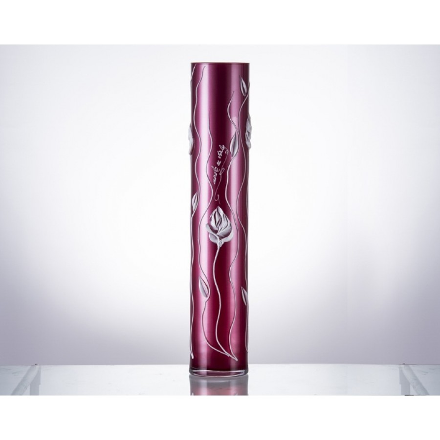AHD-39146 - Fuşya Çiçekli O.Silindir Vazo 80cm.