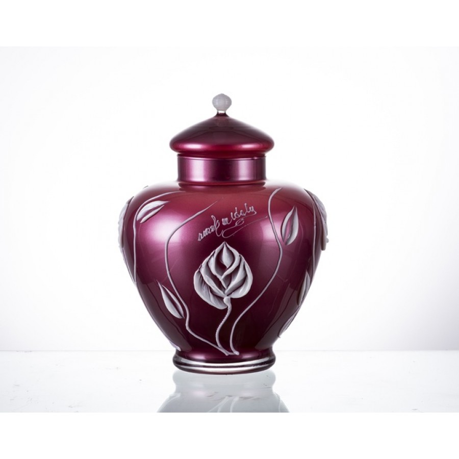 AHD-40151 - Fuşya Çiçekli Kapaklı Küp 40cm.