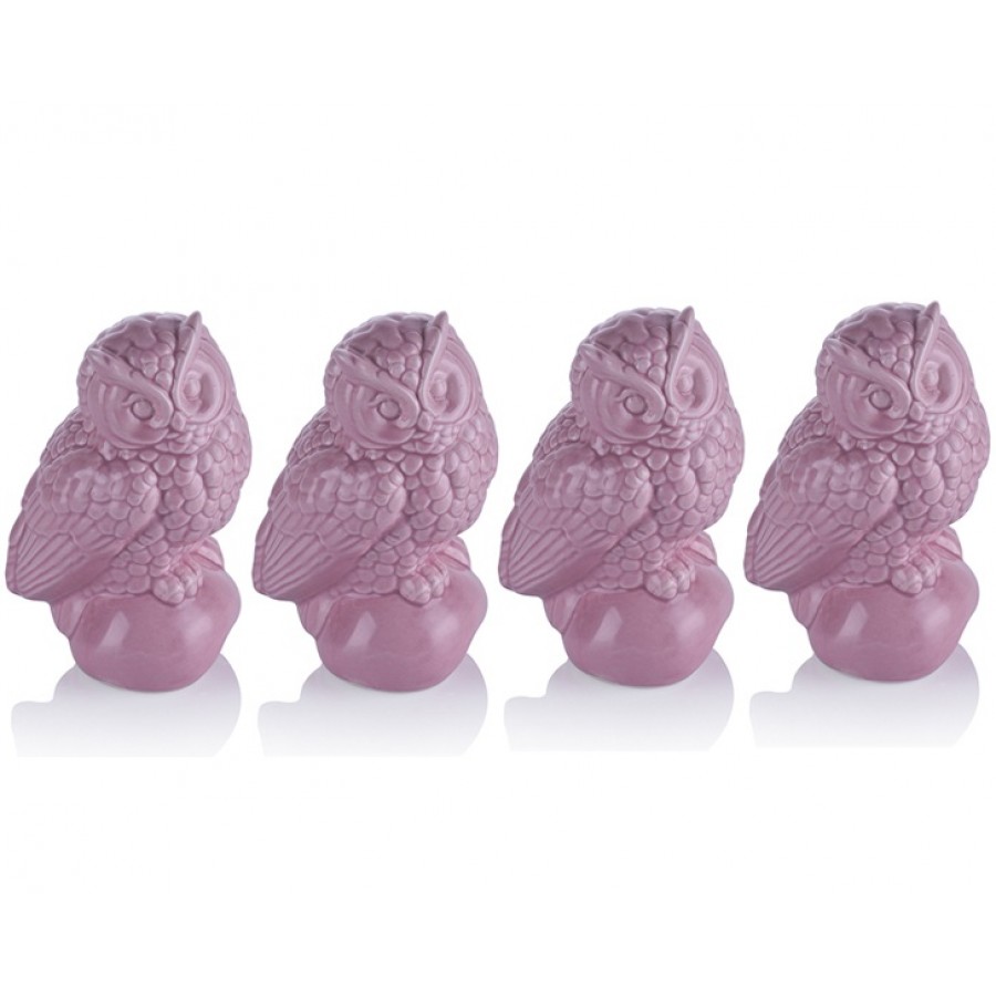 M66-143 - 4lü Pembe Baykuşlu Biblo 13cm