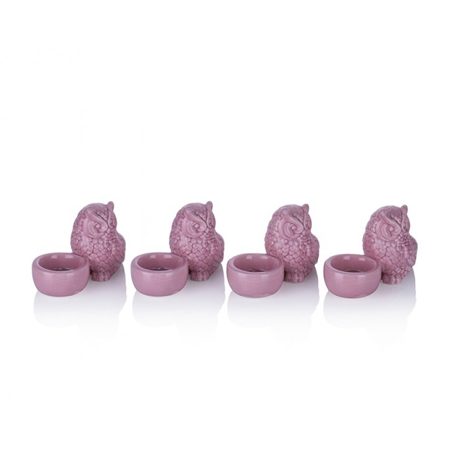 M66-146 - 4lü Pembe Baykuşlu Mumluk 11cm