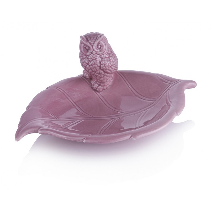 M66-191 - Pembe Yaprak Şeklinde Baykuşlu Çerezlik 22cm