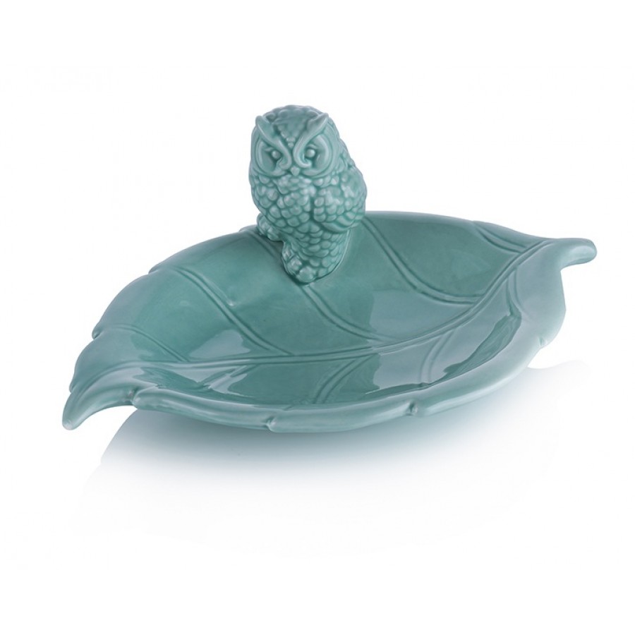 M66-192 - Yeşil Yaprak Şeklinde Baykuşlu Çerezlik 22cm