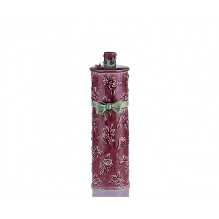 M70-103 - Kapağı Çiçekli Bordo Vazo