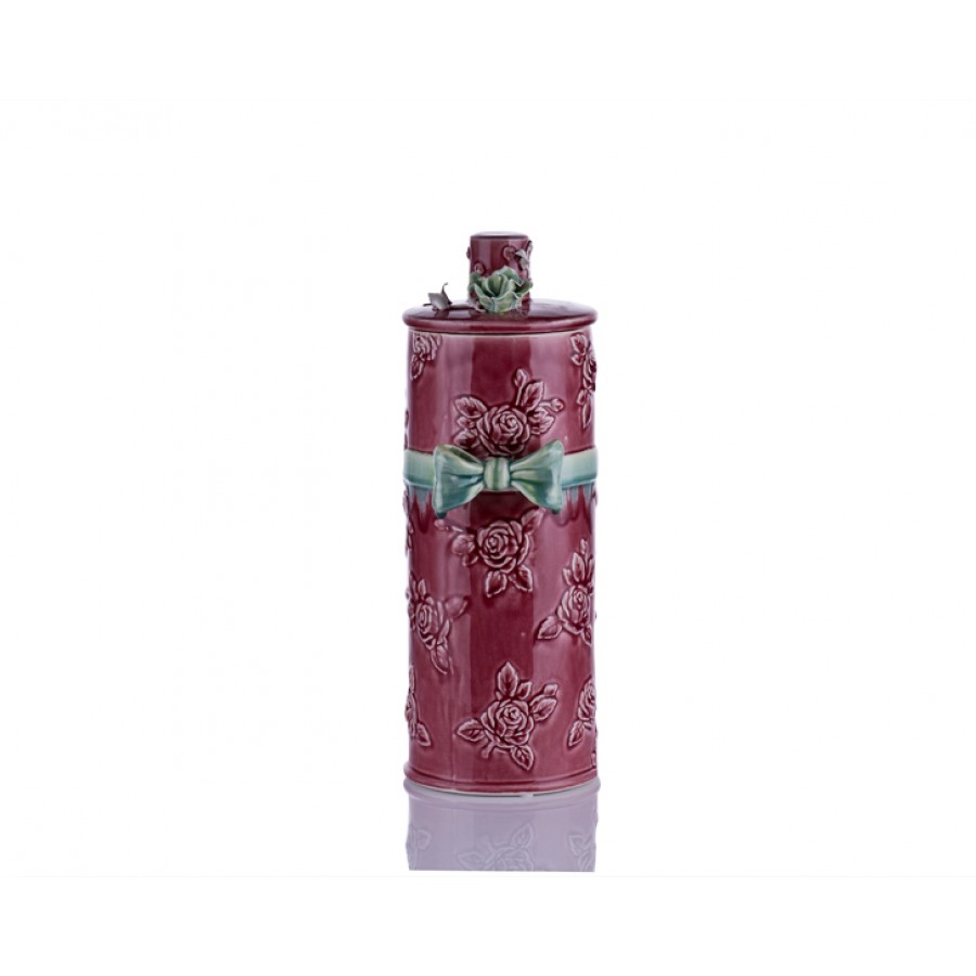 M70-104 - Kapağı Çiçekli Bordo Vazo