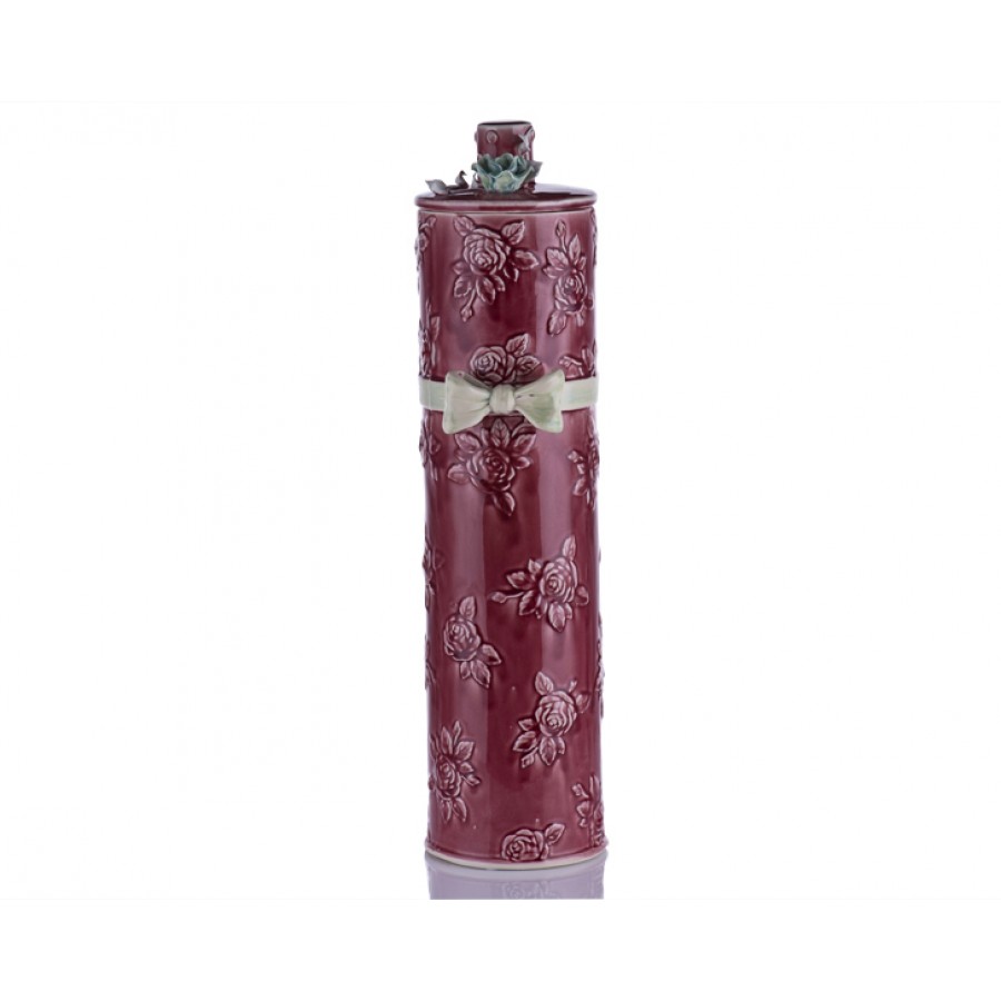 M70-109 - Kapağı Çiçekli Bordo Vazo