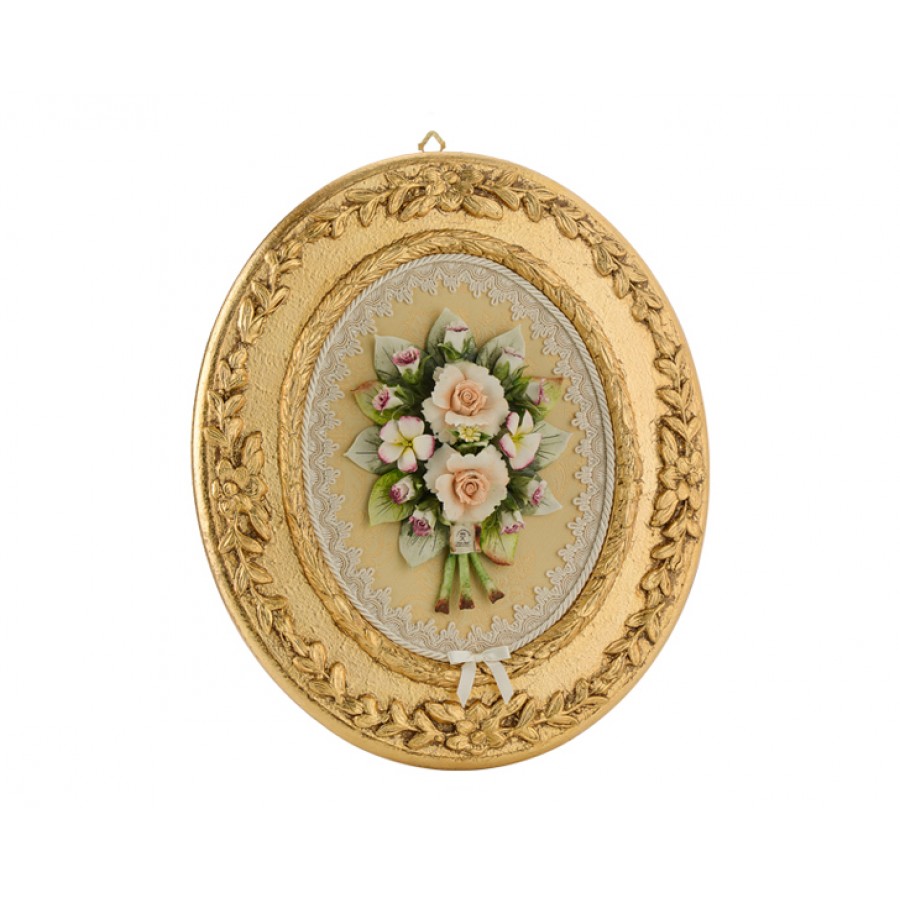 PR01-1052 - Çiçekli Dantelli Altın Oval Tablo 37*42