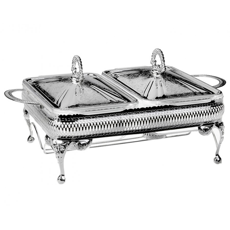 PR04-1043 - Gümüş Dikdörtgen 2li Isıtıcı Servis 41*28*19