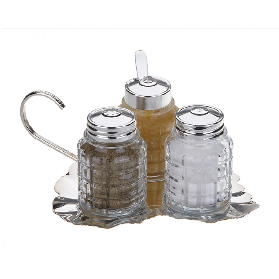 PR04-1055 - Gümüş Alt Tabaklı 3lü Baharat Seti 14cm