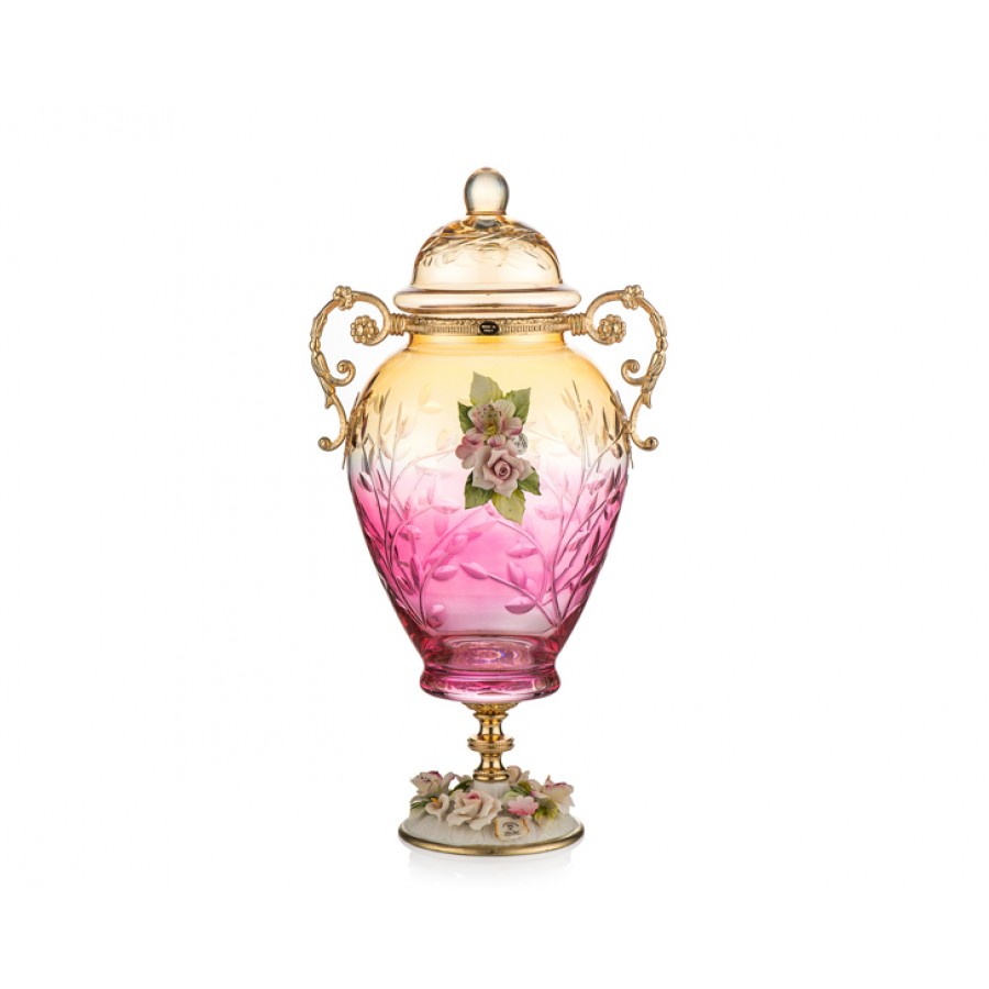 PR05-1059 - Amber-Pembe Altın Kapidemonteli Kapaklı Küp 44*25