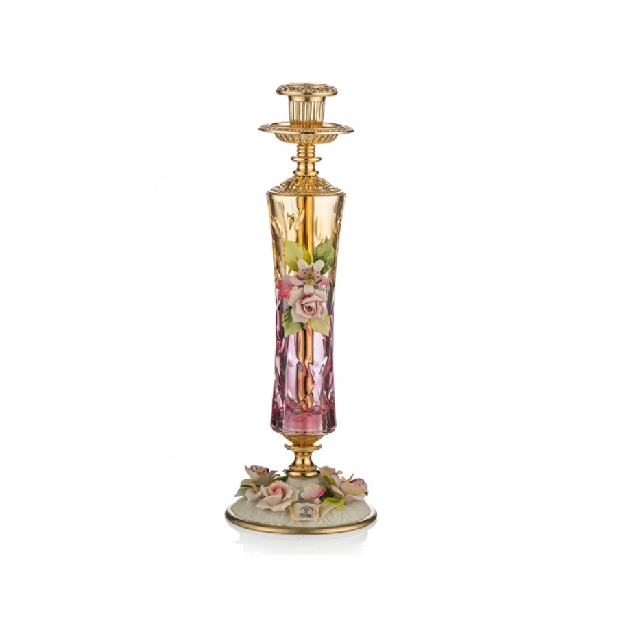 PR05-1068 - Amber-Pembe Altın Kapidemonteli Tekli Şamdan 37cm