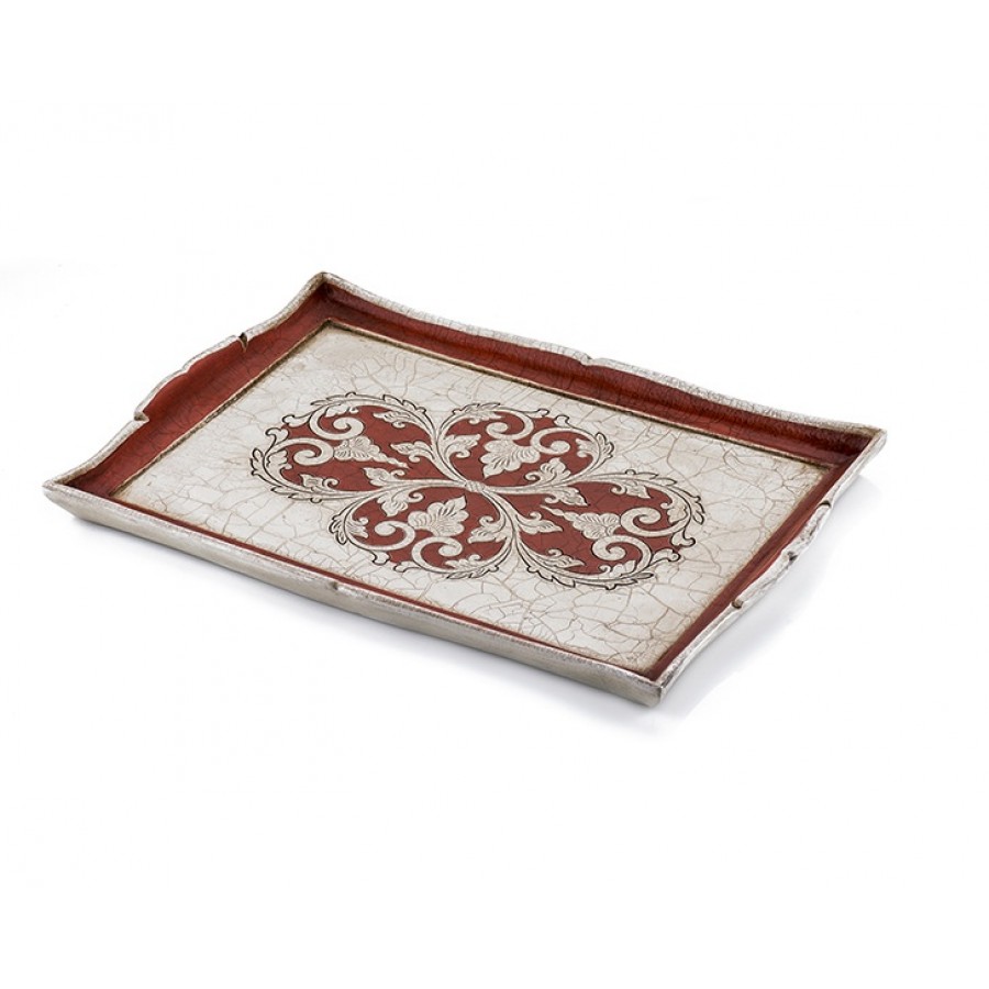 PR06-1007 - Motifli Gri-Turuncu Tepsi 32*45