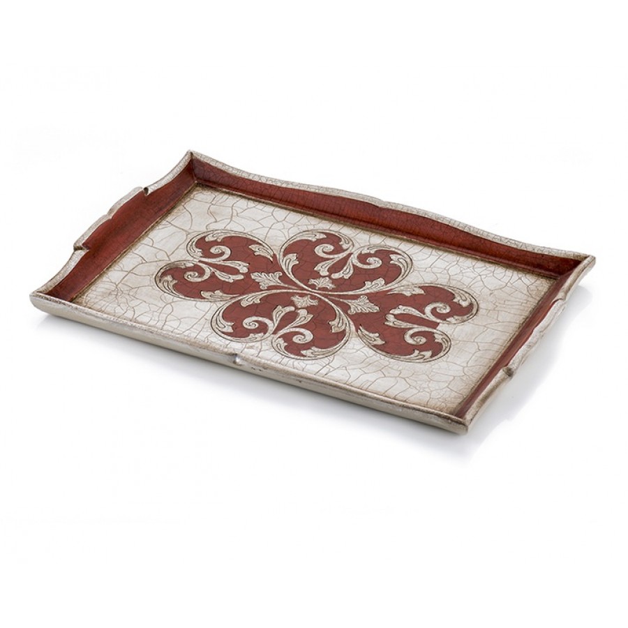 PR06-1008 - Motifli Gri-Turuncu Tepsi 26*38