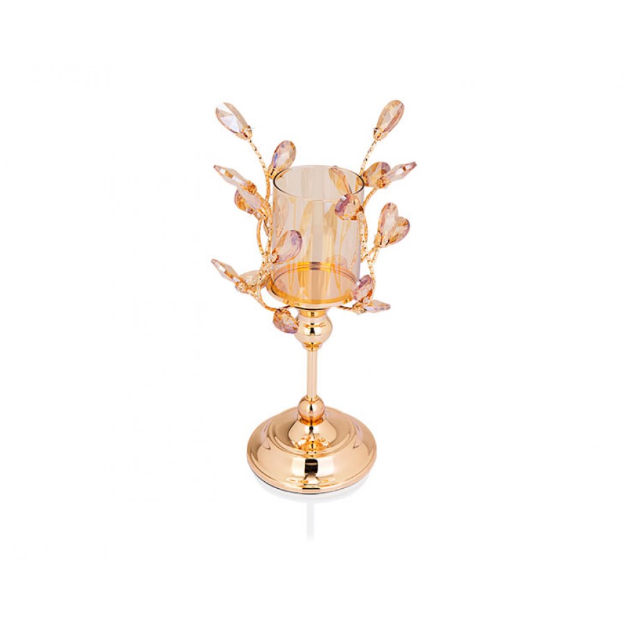 PR14-1065 - Altın Kristal Şekilli Amber Camlı Mumluk 16*16*33