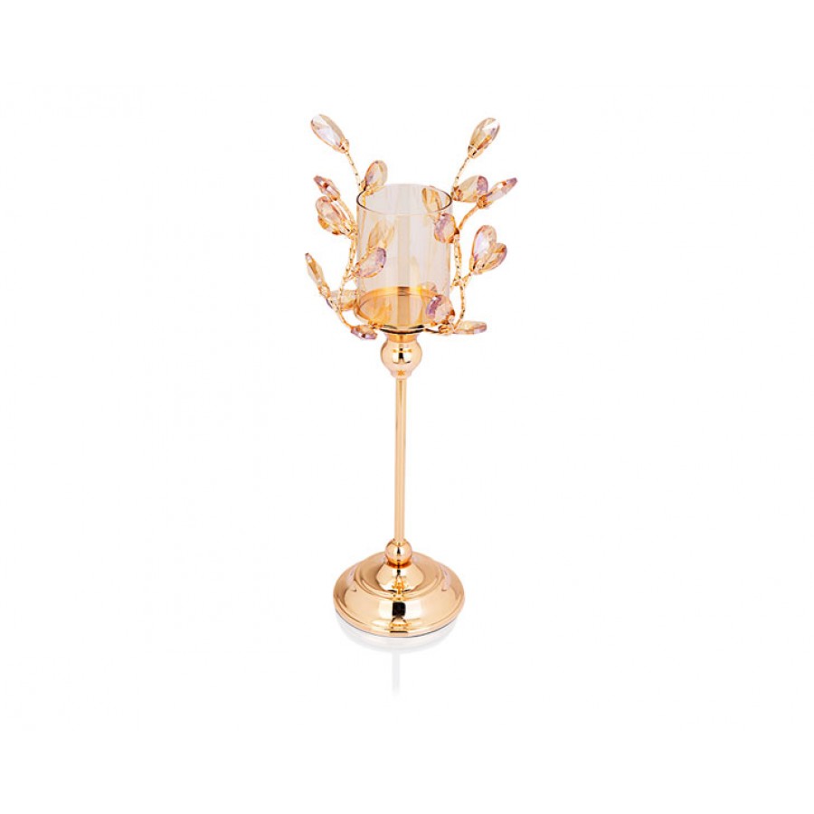 PR14-1067 - Altın Kristal Şekilli Amber Camlı Mumluk 16*16*45