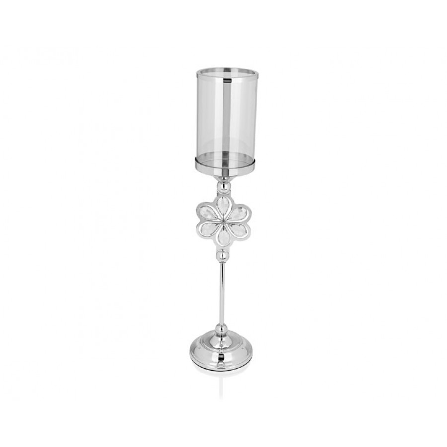 PR14-1085 - Gümüş Çiçek Detaylı Amber Camlı Mumluk 12*12*52