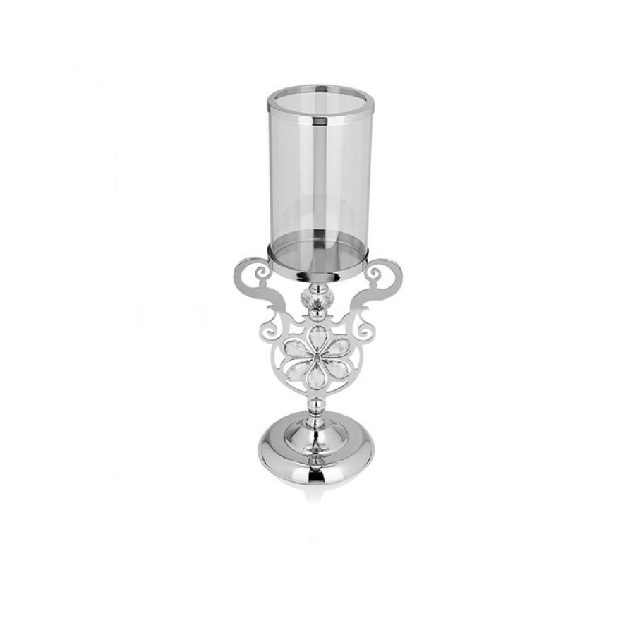 PR14-1087 - Gümüş Çiçek Detaylı Amber Camlı Mumluk 21*15*48