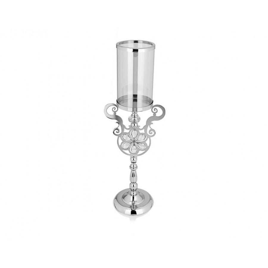 PR14-1088 - Gümüş Çiçek Detaylı Amber Camlı Mumluk 21*15*60