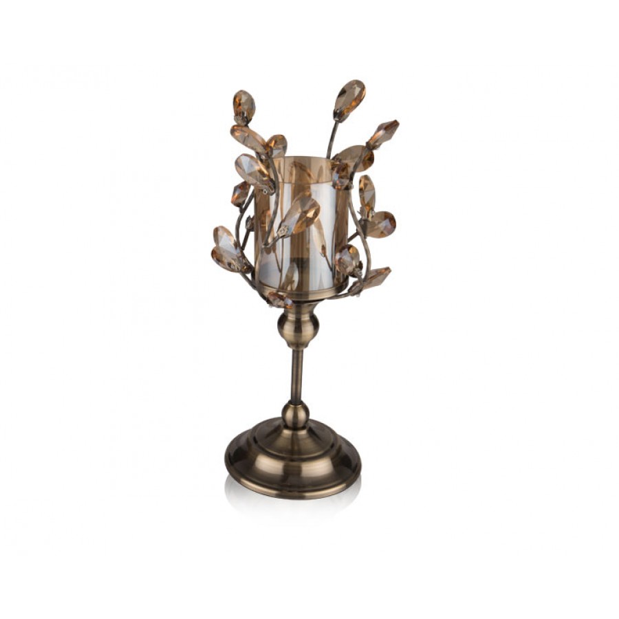 PR14-1144 - Bronz Kristal Şekilli Amber Camlı Mumluk 16*16*33