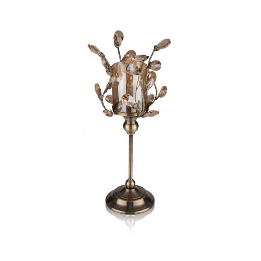PR14-1145 - Bronz Kristal Şekilli Amber Camlı Mumluk 16*16*39