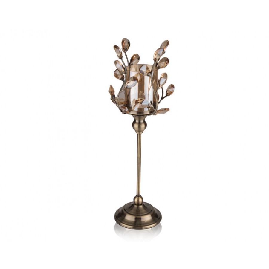 PR14-1146 - Bronz Kristal Şekilli Amber Camlı Mumluk 16*16*45