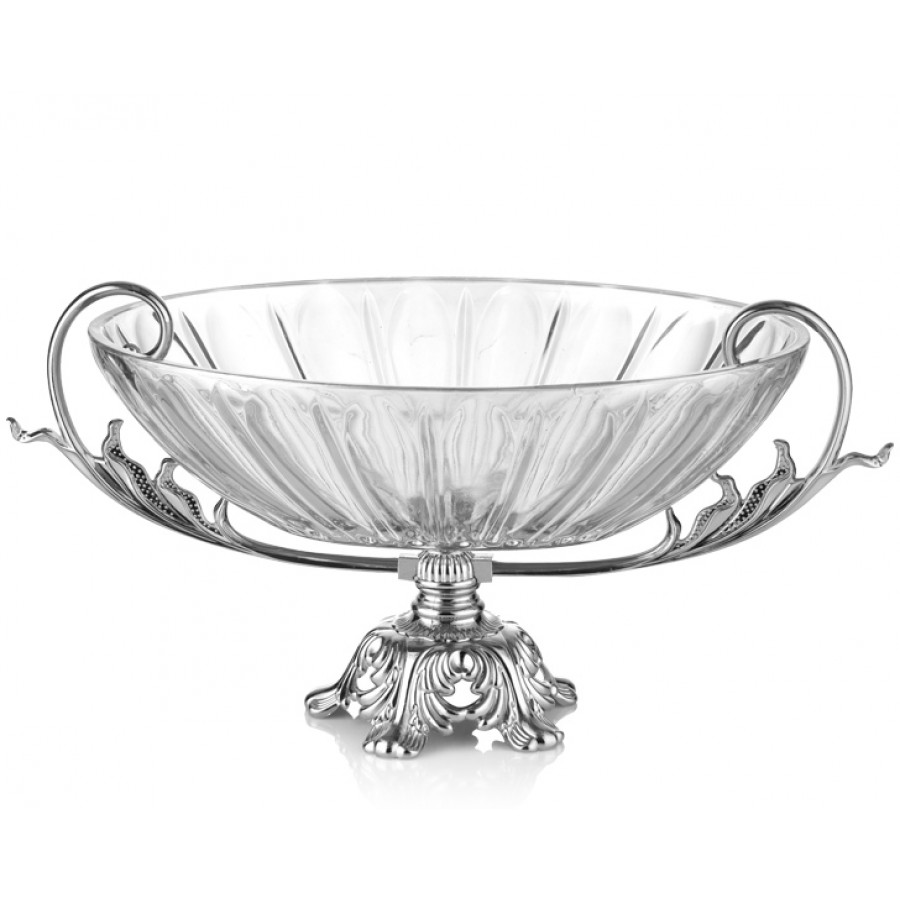 PR16-1006 - Gümüş Ayaklı Cam Oval Meyvelik 48*26*24