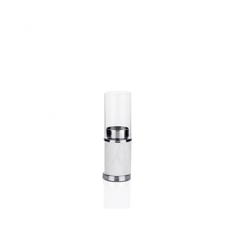 PR23-1035 - Beyaz Mermer Desenli Gümüş Üstü Cam Mumluk 6*6*19