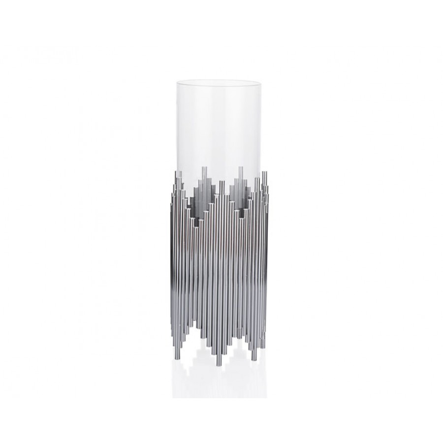PR23-1038 - Gümüş Çubuklu Üstü Cam Mumluk 12*12*31