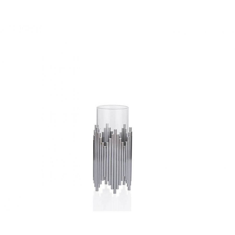 PR23-1039 - Gümüş Çubuklu Üstü Cam Mumluk 12*12*38