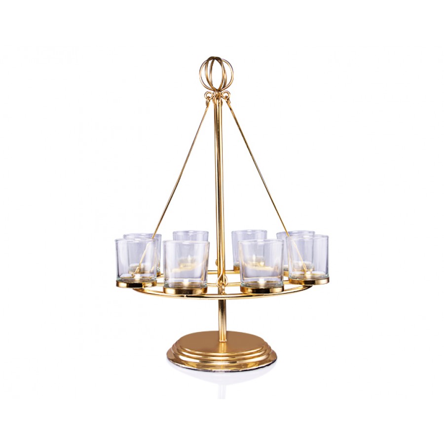 PR24-1006 - Altın Standlı Yuvarlak 8 Bölmeli Cam Mumluk 33*55