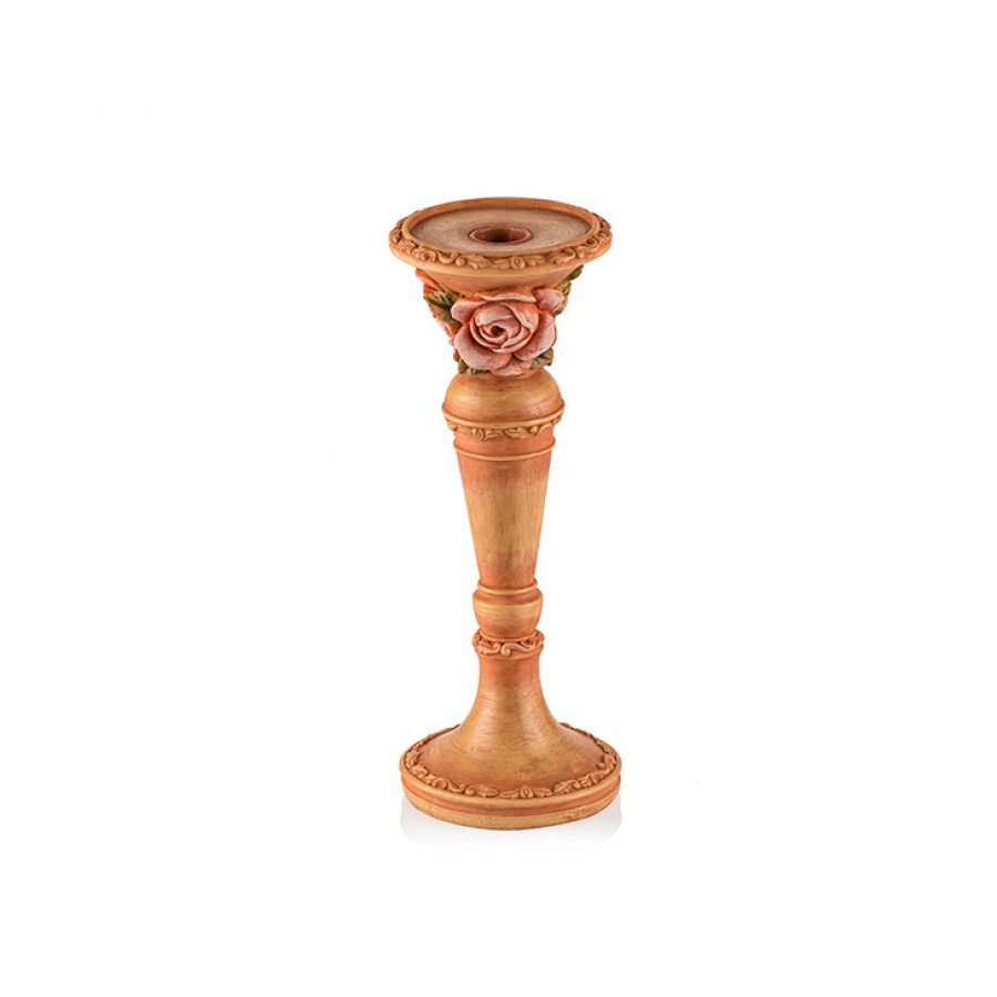 PR30-1025 - Çiçekli Somon Rengi Küçük Mumluk 26*10