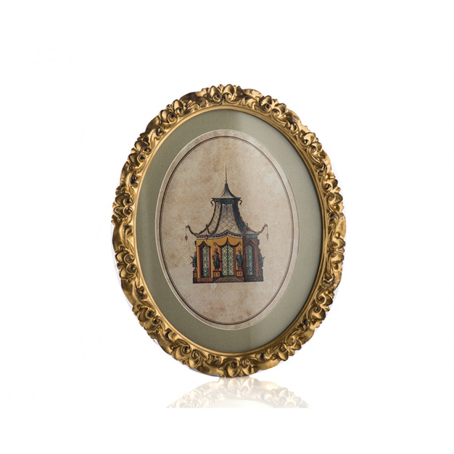 PR30-1073 - Altın Çerçeveli Ev Resimli Oval Pano 30*24
