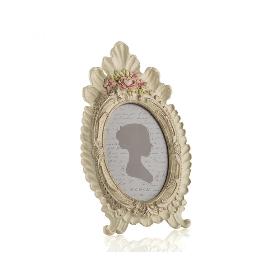 PR30-1078 - Krem Rengi Pembe Güllü Oval Çerçeve 10*15