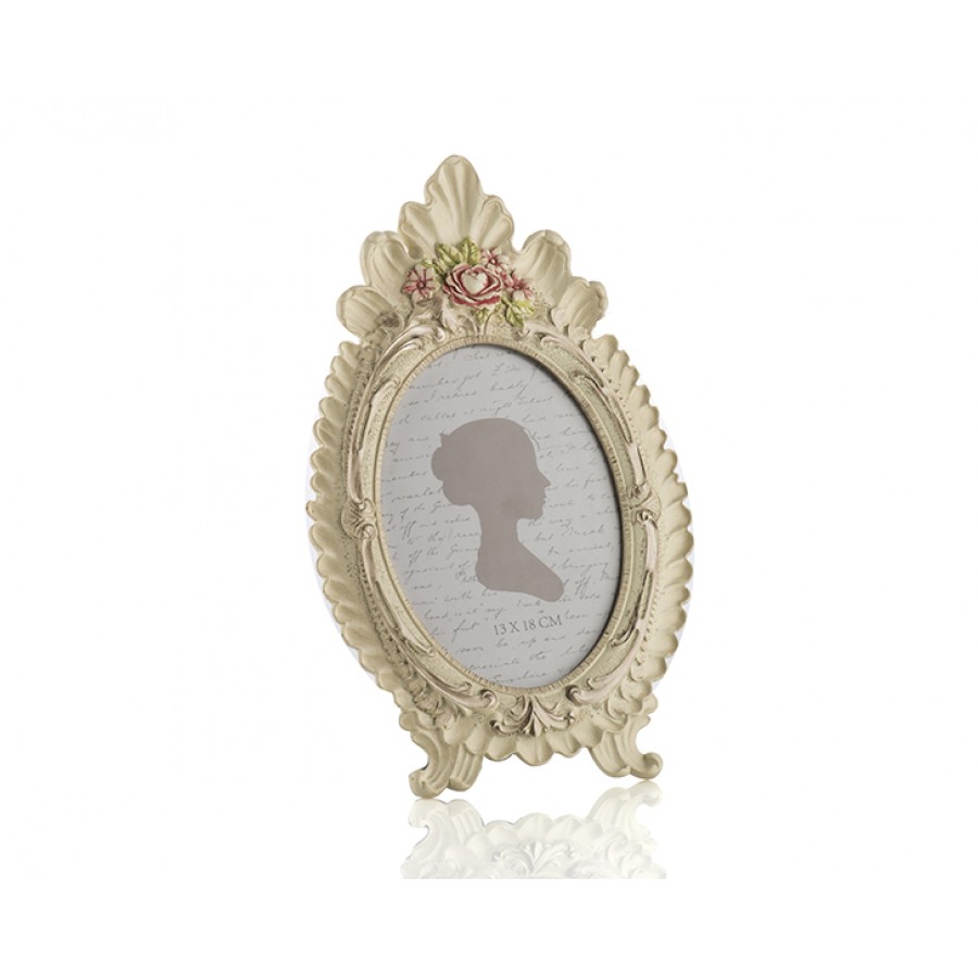 PR30-1079 - Krem Rengi Pembe Güllü Oval Çerçeve 13*18
