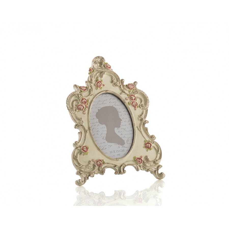 PR30-1082 - Krem Rengi Pembe Güllü Oval Çerçeve 10*15