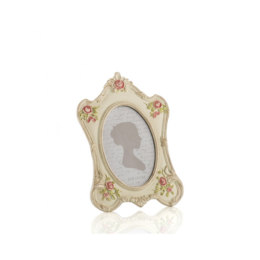PR30-1084 - Krem Rengi Pembe Güllü Oval Çerçeve 10*15