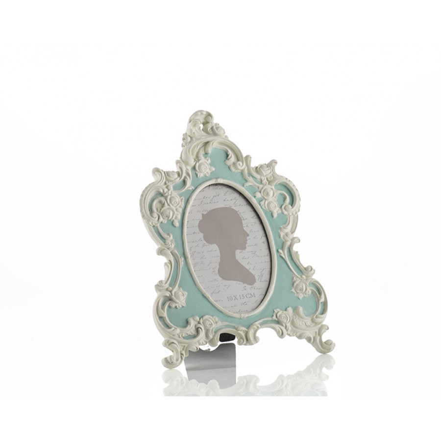 PR30-1097 - Mavi Renk Beyaz Güllü Oval Çerçeve 10*15
