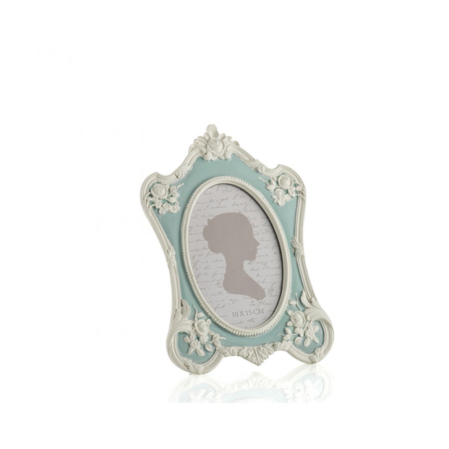 PR30-1099 - Mavi Renk Beyaz Güllü Oval Çerçeve 10*15