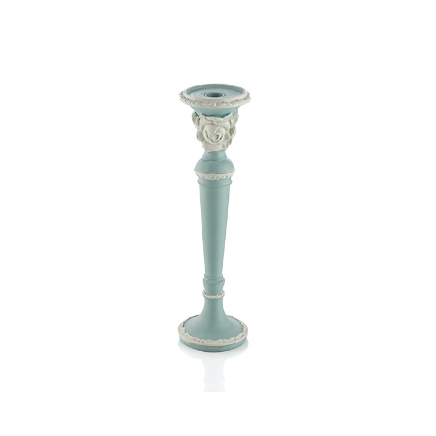PR30-1104 - Mavi Renk Beyaz Güllü Küçük Boy Mumluk 31*10