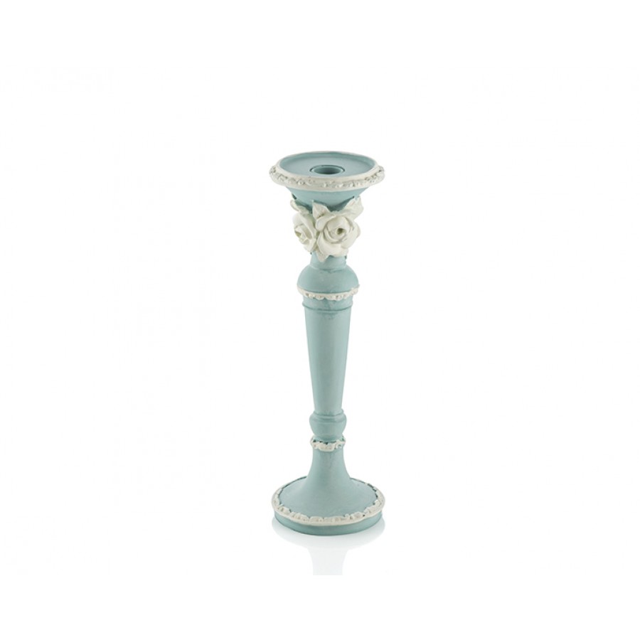 PR30-1105 - Mavi Renk Beyaz Güllü Büyük Boy Mumluk 35*10